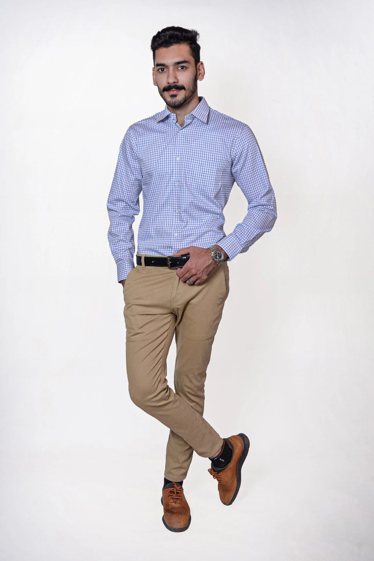Firdous Blue & White Check Menβs Formal Shirt Cotton